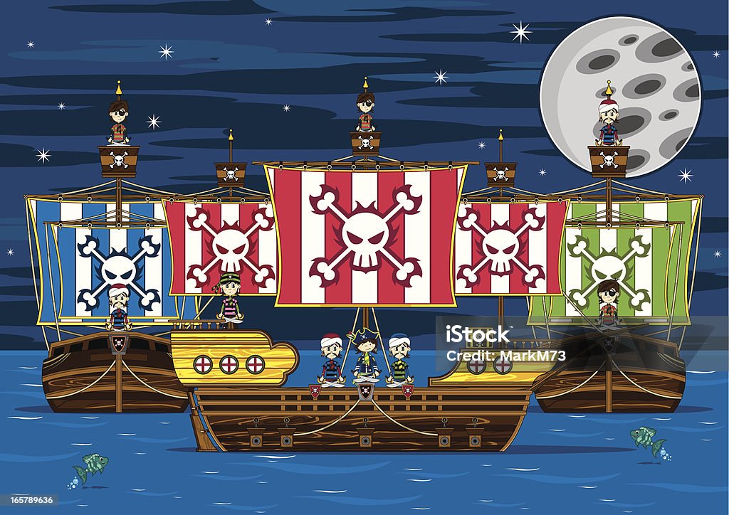 Mignon Pirates sur les navires - clipart vectoriel de Pirate libre de droits
