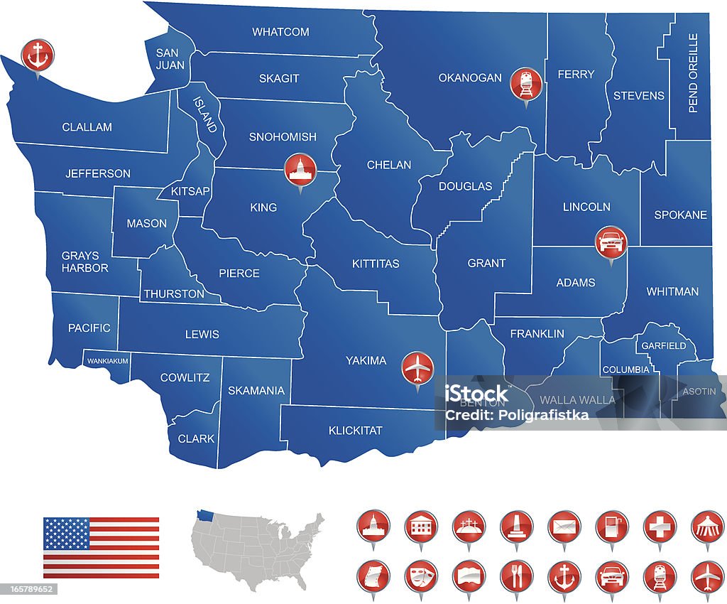 Mapa Stan Waszyngton - Grafika wektorowa royalty-free (Amerykańska flaga)