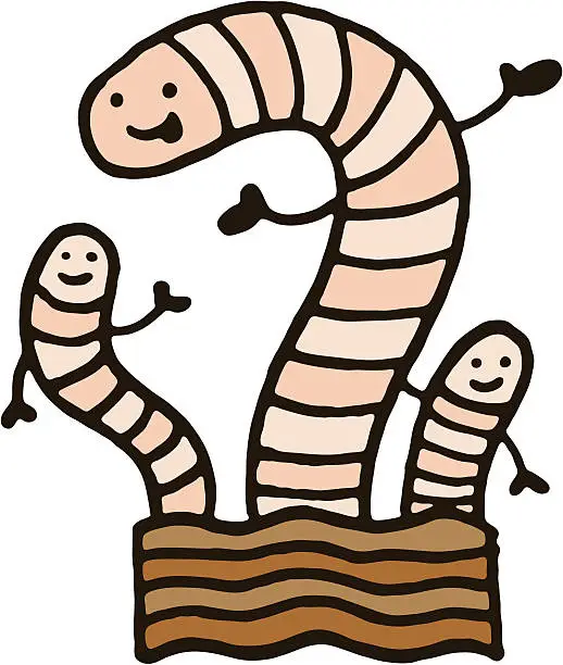 Vector illustration of Three worms in soil