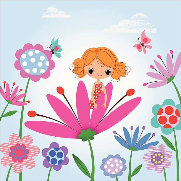 nowonarodzone dziewczyna jako thumbelina. - child little girls single flower flower stock illustrations