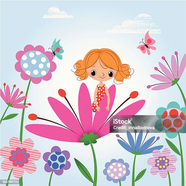Newborn Girl As A Thumbelina Stock Illustration - Download Image Now - Flower, Girls, Butterfly - Insect