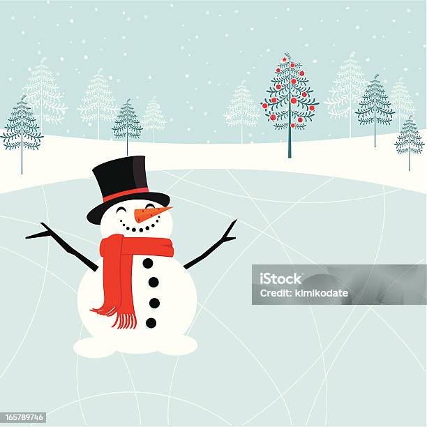 Christmas Snowman At The Skating Rink Stock Illustration - Download Image Now - Snowman, Ice Rink, Christmas