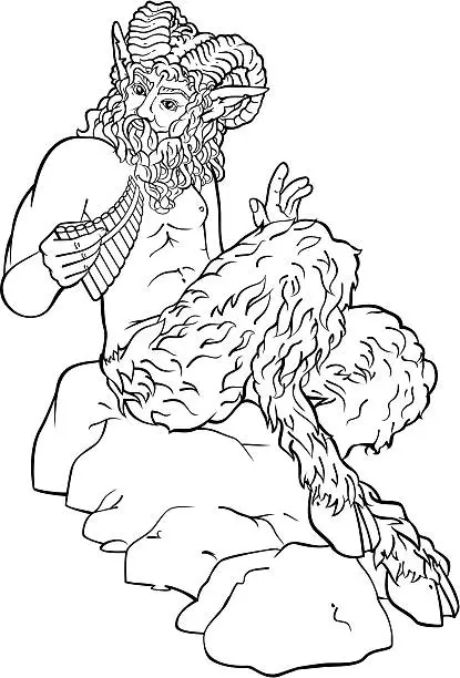 Vector illustration of Greek god Pan of pastoralism, animal husbandry and wildlife