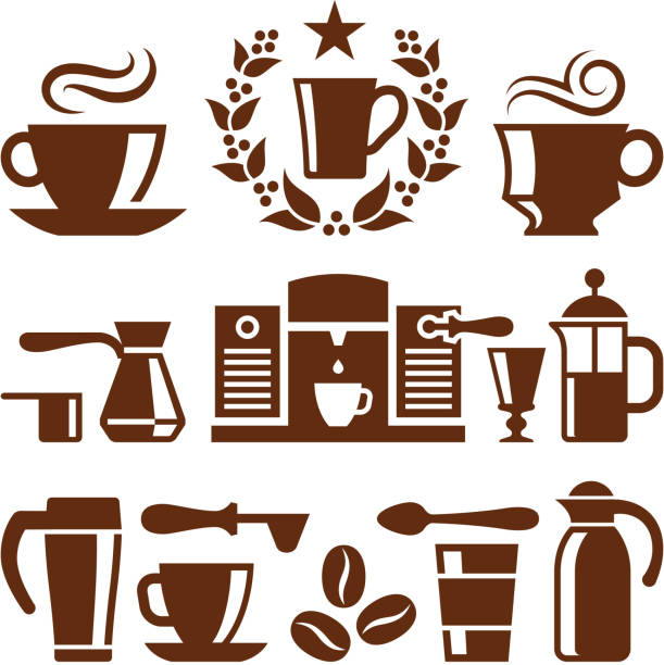 コーヒーとカフェロイヤリティフリーのベクターベクトルのアイコンセット - coffee cup coffee cup coffee bean点のイラスト素材／クリップアート素材／マンガ素材／アイコン素材