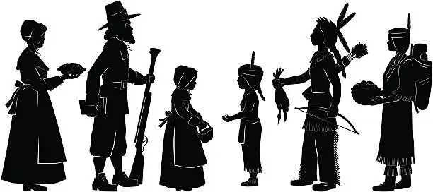 Vector illustration of Indians and Pilgrims on Thanksgiving