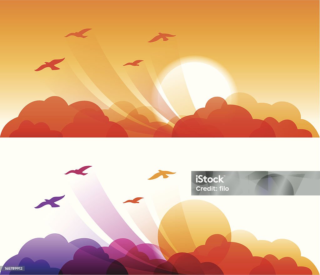 Uccelli al tramonto - arte vettoriale royalty-free di Nube