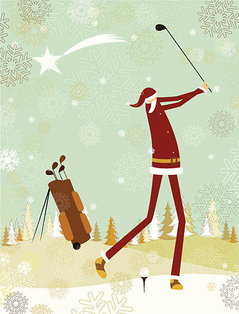 Santa playing golf vector art illustration