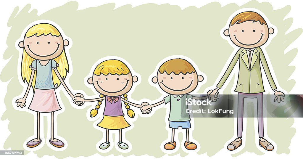 Mum, daughter, son and dad Mum, daughter, son and dad in coulourful cartoon style Family stock vector