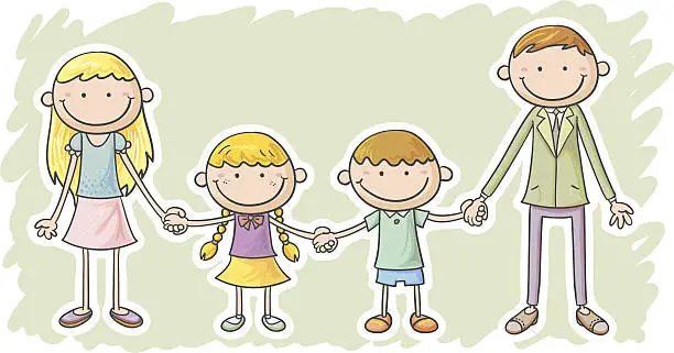 Vector illustration of Mum, daughter, son and dad