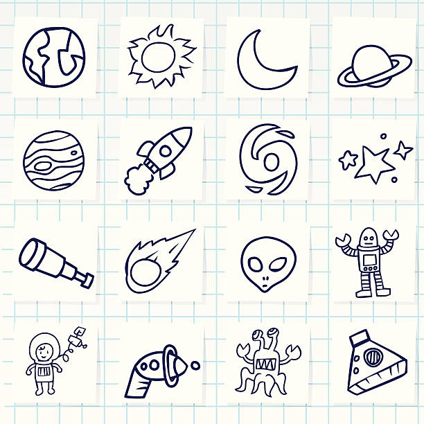 Space Icon Vector File of Doodle Space Icon Set  moon drawings stock illustrations