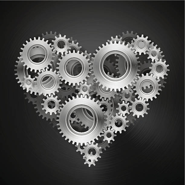 ilustrações de stock, clip art, desenhos animados e ícones de coração de engrenagens - love teamwork cooperation machine