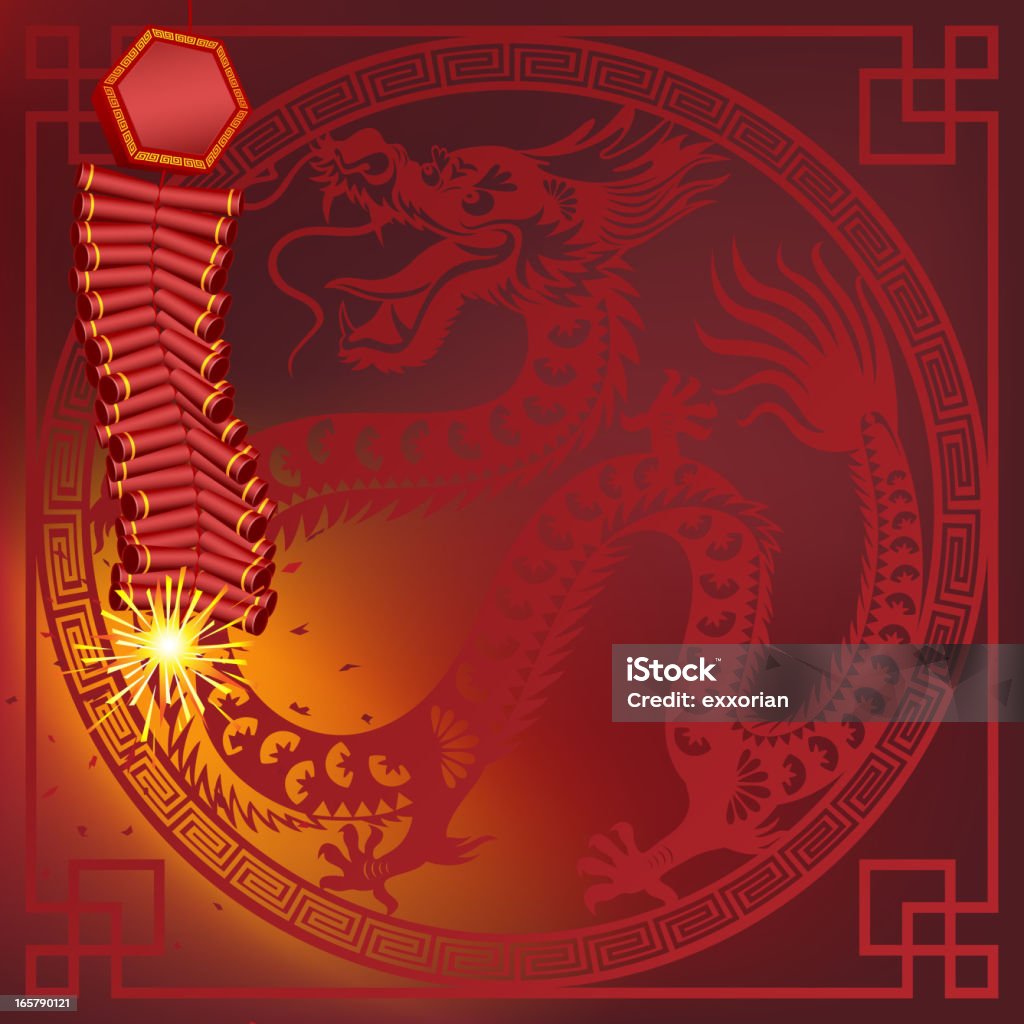 Dragón chino Firecracker con bastidor de arte - arte vectorial de Cultura china libre de derechos