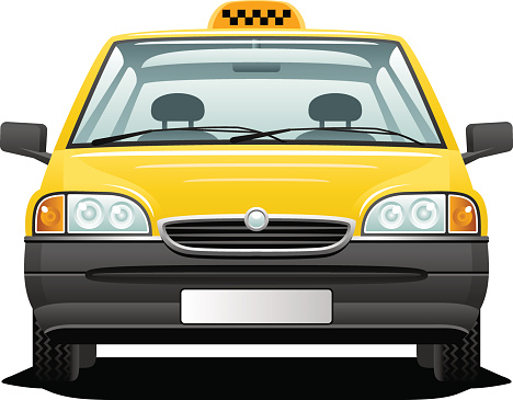 Illustration of a yellow taxi (front view).