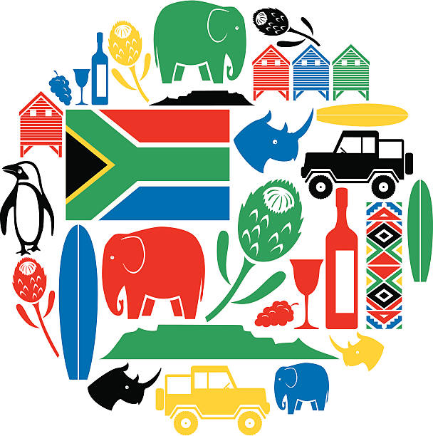 South Africa Icon Montage A set of South African themed icons. Click below for more travel images. cartoon of bird with glasses stock illustrations