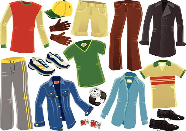 Vector illustration of Assorted male clothing garments