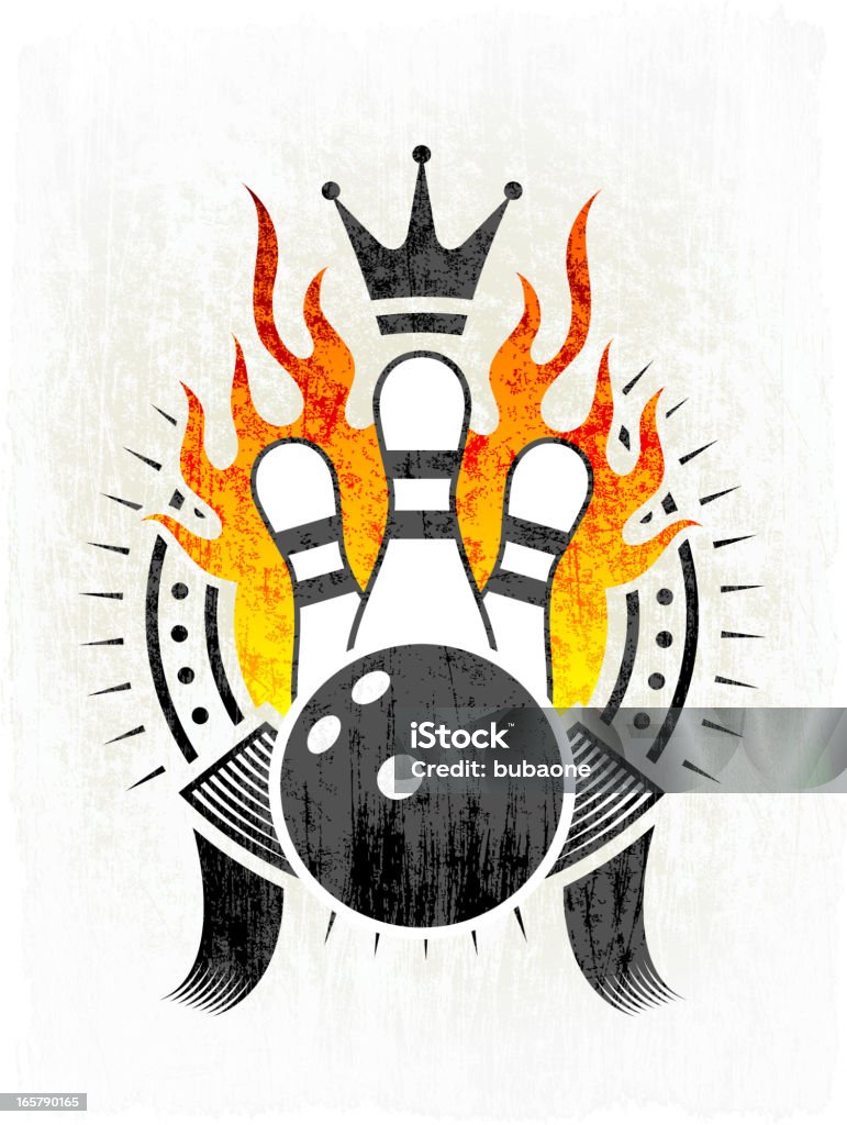 Bola de Boliche pinos de Flaming e emblemas com banners do Grunge - Royalty-free Boliche arte vetorial