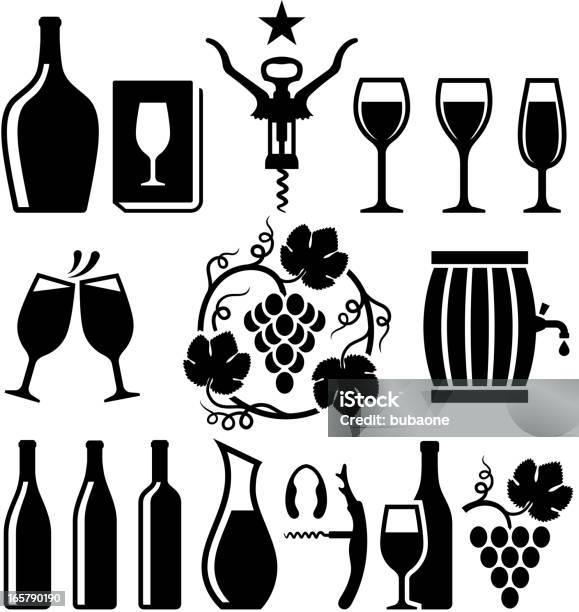 Wino Czarny Białe Wektor Zestaw Ikon Royaltyfree - Stockowe grafiki wektorowe i więcej obrazów Wino