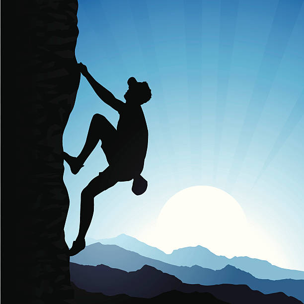 рок альпинист - risk mountain climbing climbing conquering adversity stock illustrations