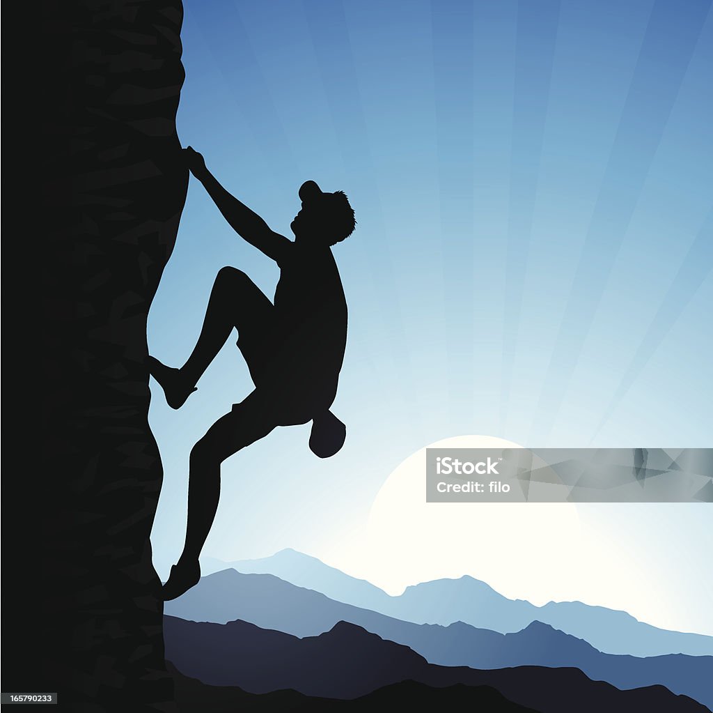 Rock Climber Male rock climber ascending a cliff. Climbing stock vector