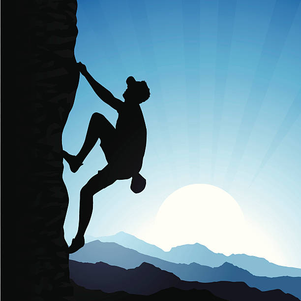 Rock Climber Male rock climber ascending a cliff. man mountain climbing stock illustrations