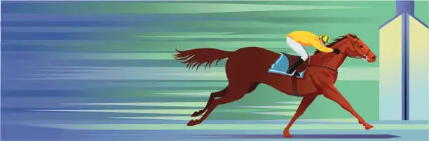 Vector illustration of Purebred Horse Winning the Race