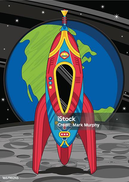 Vaisseau Spatial Rétro Sur La Lune Vecteurs libres de droits et plus d'images vectorielles de Fusée - Fusée, Planète Terre, Astronaute