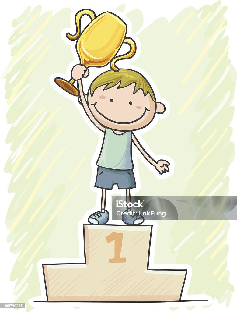 Little boy wins a champion Little boy wins a champion, in colourful cartoon style Manga Style stock vector