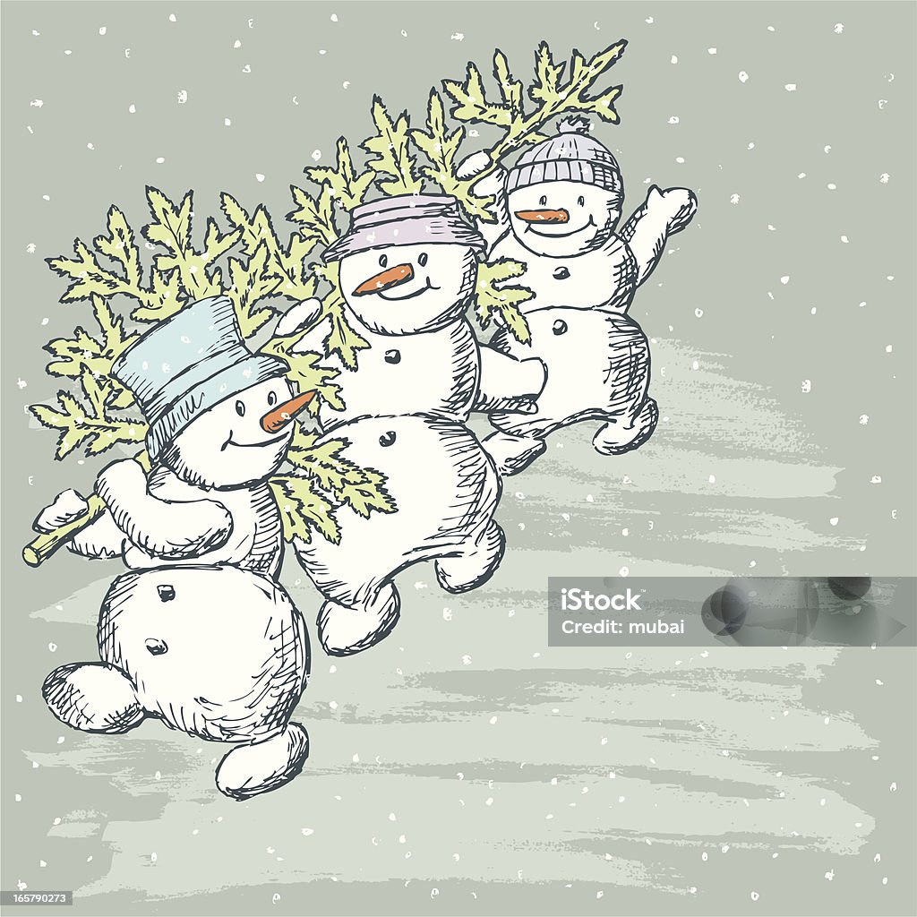 Snowmen, 전나무 - 로열티 프리 3 명 벡터 아트