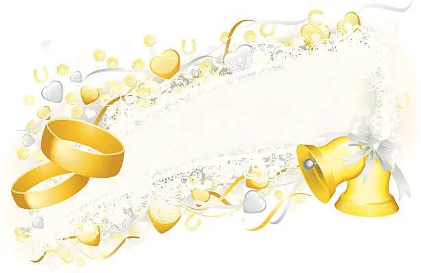 Vector illustration of Wedding Banner with Bells and Rings, Horizontal