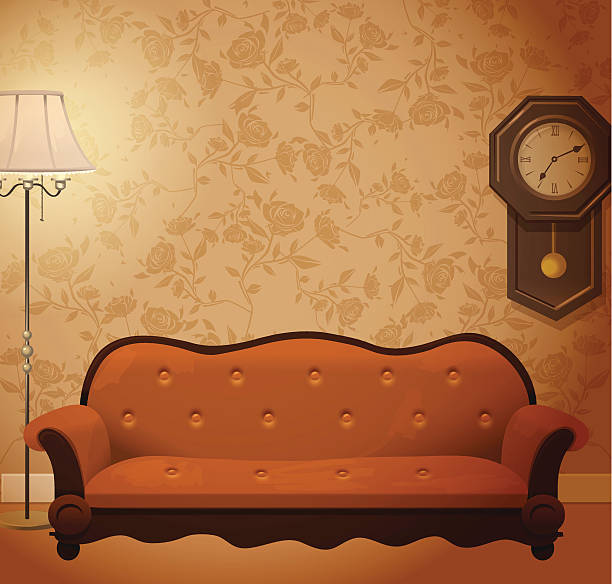 illustrations, cliparts, dessins animés et icônes de salle vintage - wallpaper retro revival living room decor