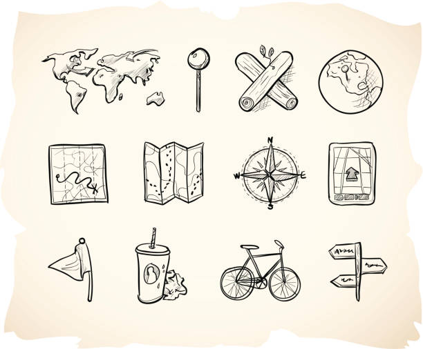 szkic ikony mapy - compass travel symbol planning stock illustrations