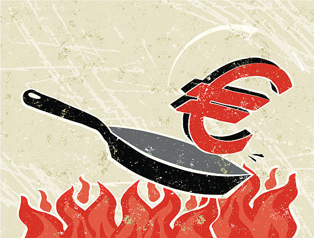 Euro Out of a Frying Pan into The Fire vector art illustration