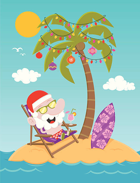 ilustrações, clipart, desenhos animados e ícones de chillout antes do natal - christmas palm tree island christmas lights