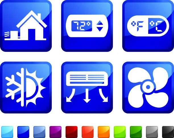 Vector illustration of House Heating and Cooling System vector icon set stickers