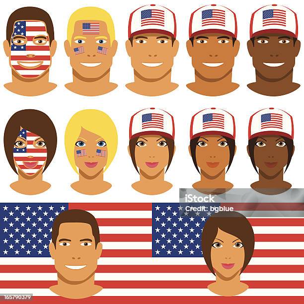 Vetores de Ventiladores De Patriota Americano Com Bandeira Dos Estados Unidos e mais imagens de Adulto