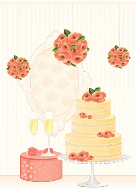 Vector illustration of Wedding Cake With Roses