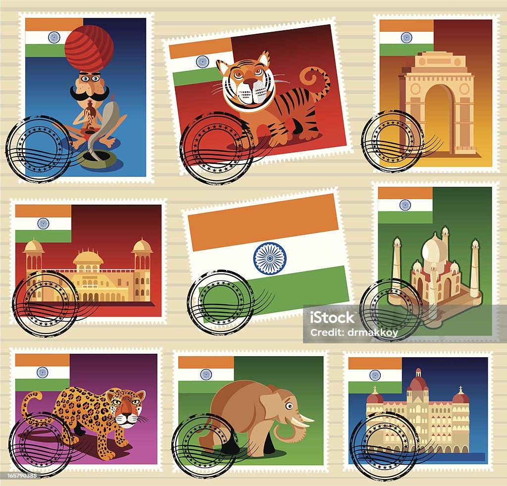Índia Stamp - Vetor de Selo Postal royalty-free