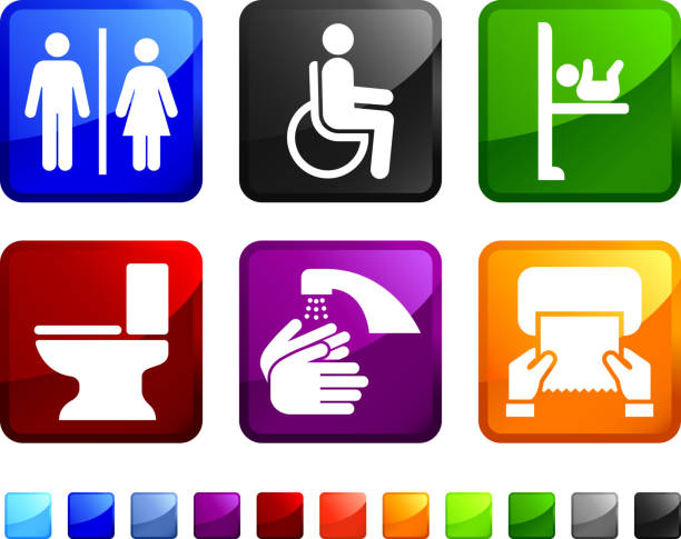 Public Restroom royalty free vector icon set stickers Public Restroom sticker set  portable toilet stock illustrations