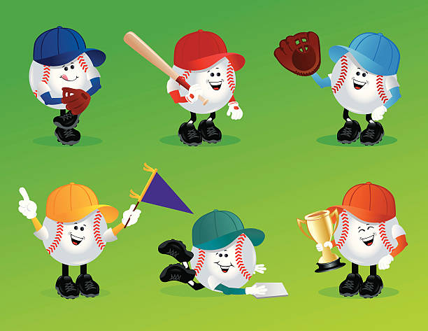 illustrazioni stock, clip art, cartoni animati e icone di tendenza di caratteri di baseball - baseball base ball hat