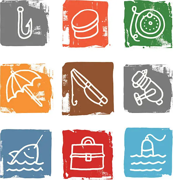 Vector illustration of Fishing icon blocks