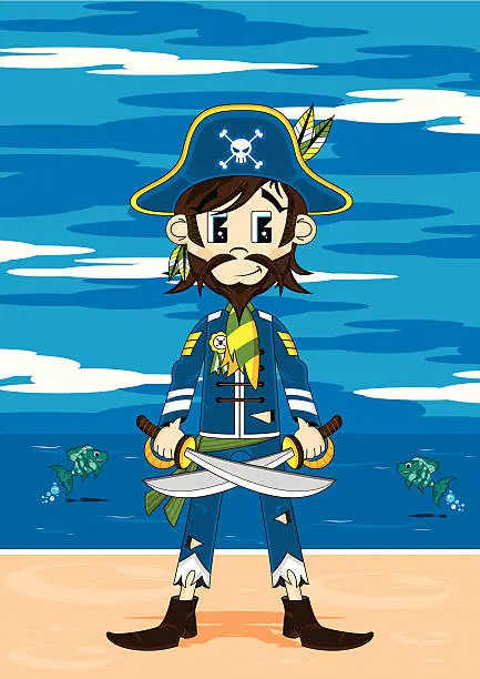 Vector illustration of Bearded Pirate on the Beach