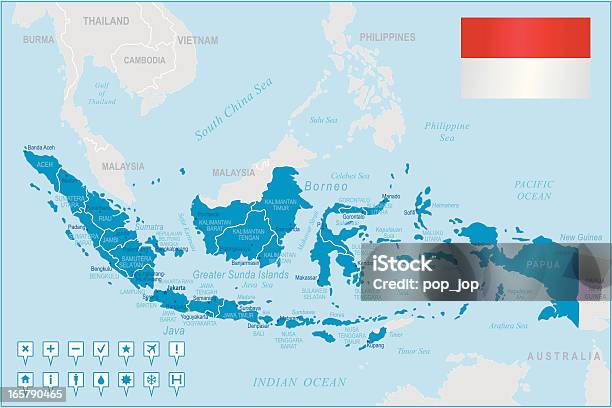 Indonesia Map Regions Cities And Navigation Icons Stock Illustration - Download Image Now