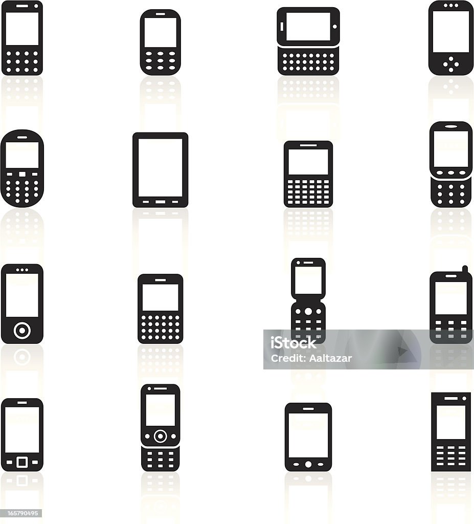 Czarny symbole-urządzeń mobilnych - Grafika wektorowa royalty-free (Telefon w stylu retro)
