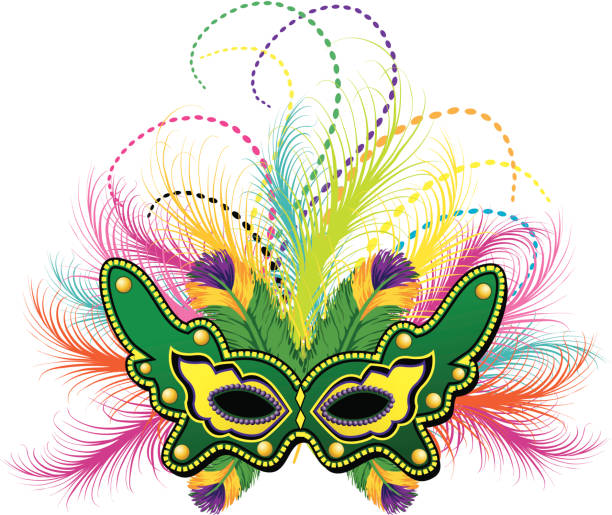 mardi gras feather maske - mardi gras backgrounds fleur de lys symbol stock-grafiken, -clipart, -cartoons und -symbole