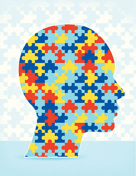 Autism Puzzle Head vector art illustration