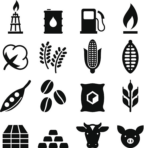 Commodities Icons - Black Series Commodities market icons. Vector icons for video, mobile apps, Web sites and print projects. See more in this series. rice cereal plant stock illustrations