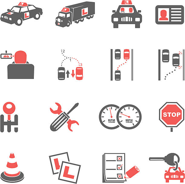 ilustraciones, imágenes clip art, dibujos animados e iconos de stock de conducción lecciones de iconos - rebasar