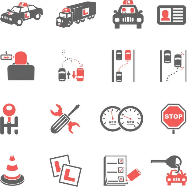 Vector illustration of Driving Lessons Icons