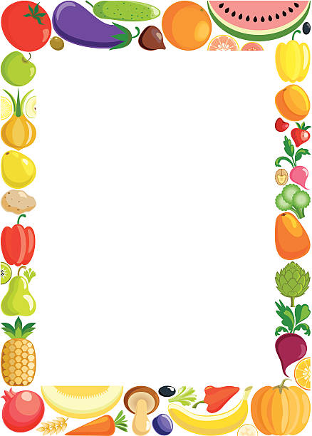 Fruit frame Colorful frame made of variable fruits and vegetables.  lunch borders stock illustrations