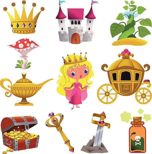 Vector illustration of Fairy Tale Symbol Collection.